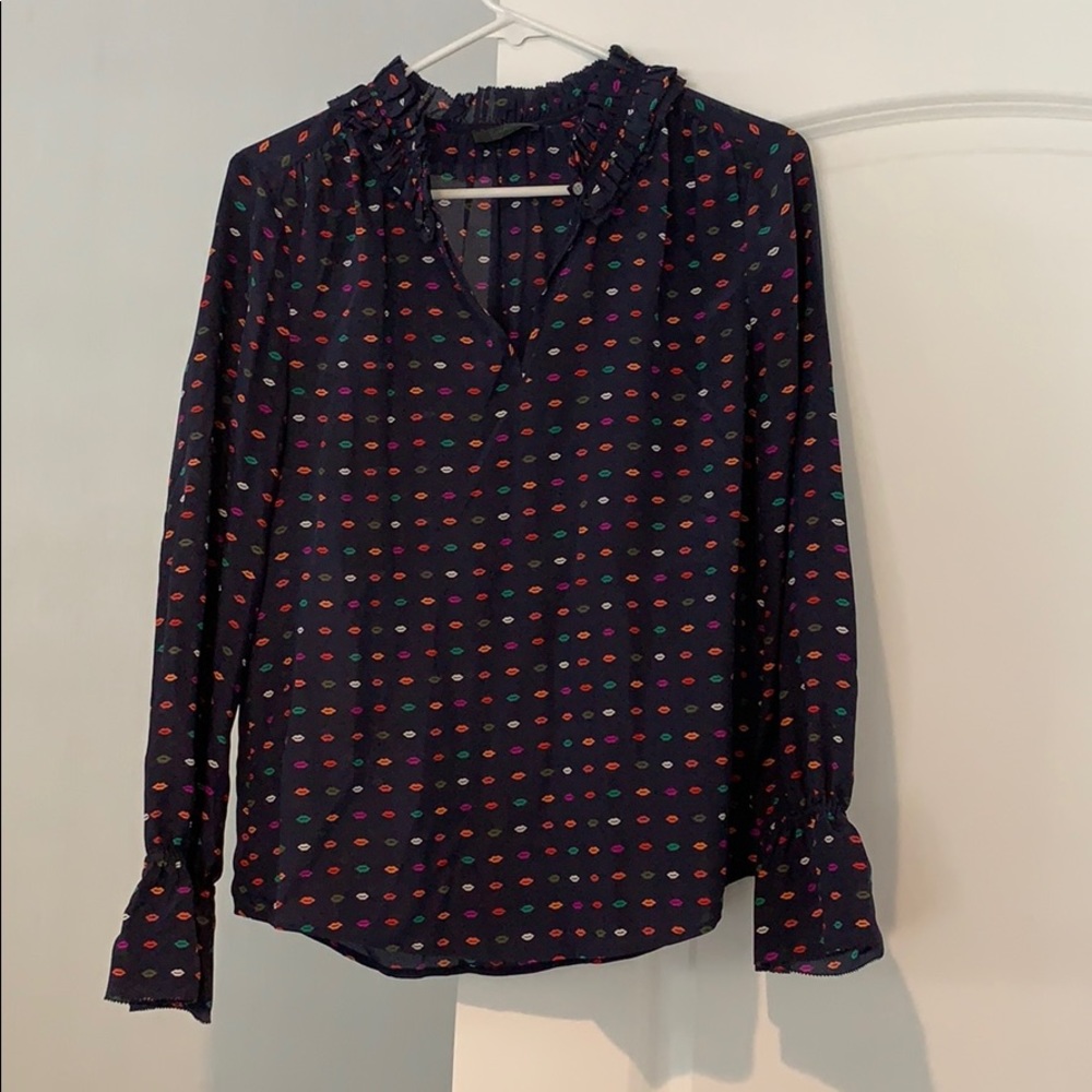 J Crew lip print blouse size xs